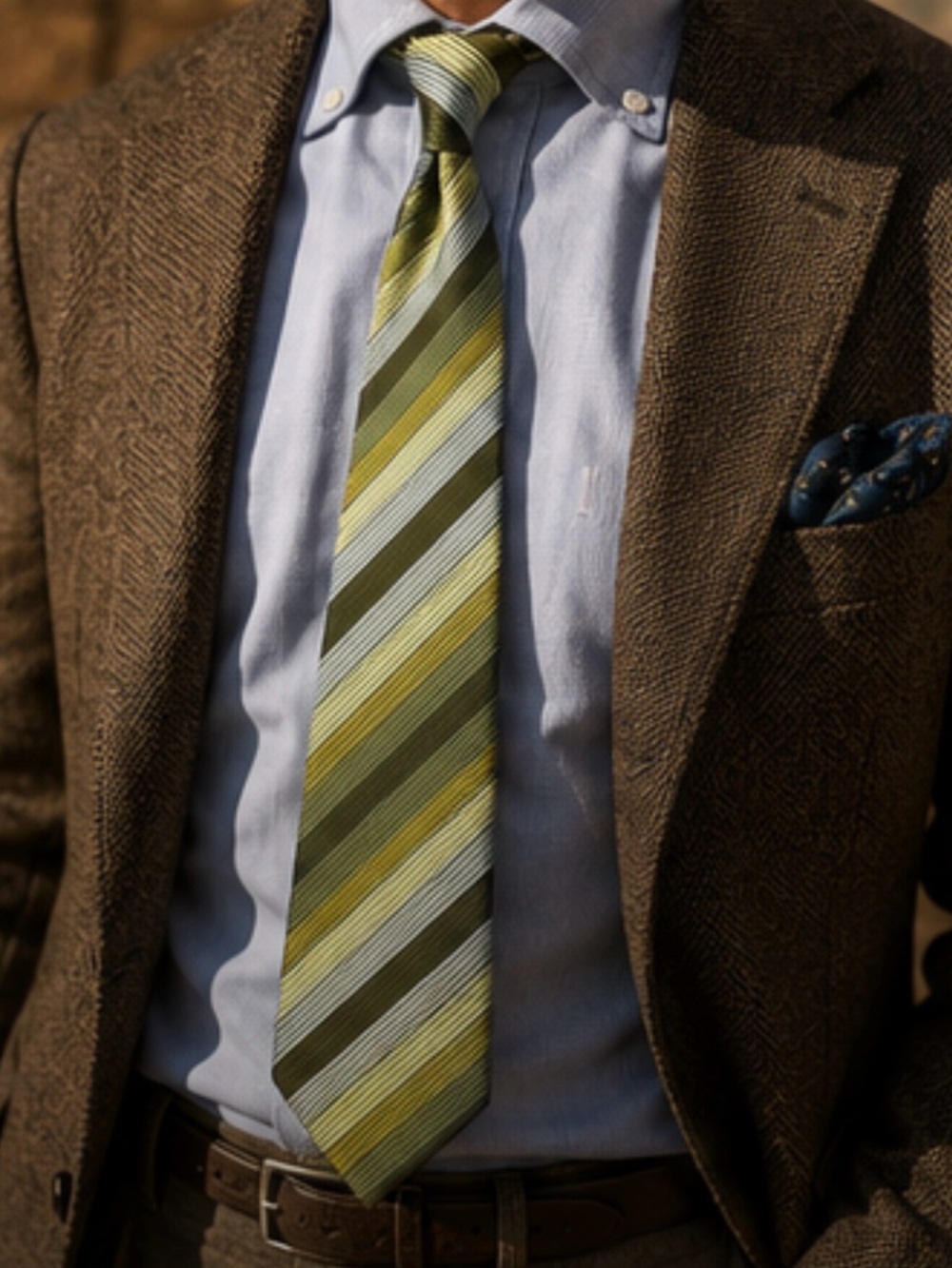HERMES Tie 100% silk all-over pattern green/gray stripe pattern made in France - Picture 2 of 12